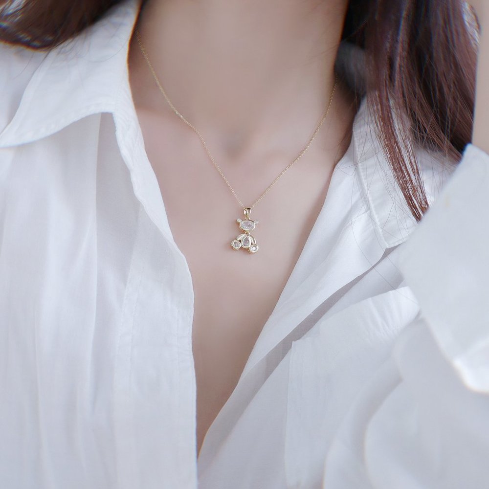 NEW 14K Gold Plated Diamond Bear Necklace - Picture 6 of 10
